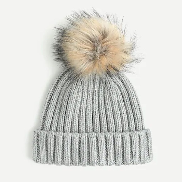 J. Crew Ribbed beanie with faux-fur pom-pom